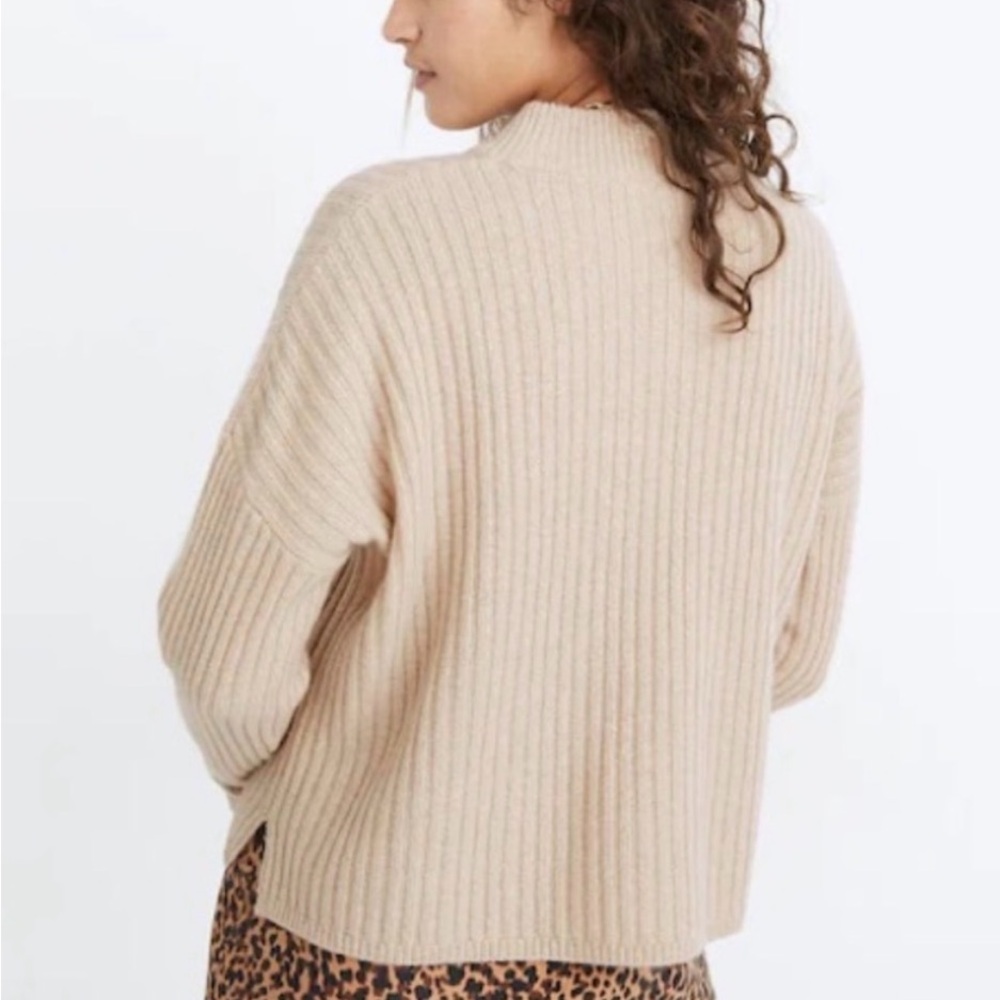 Madewell Beige Ribbed Cashmere  mock Turtleneck Sweater